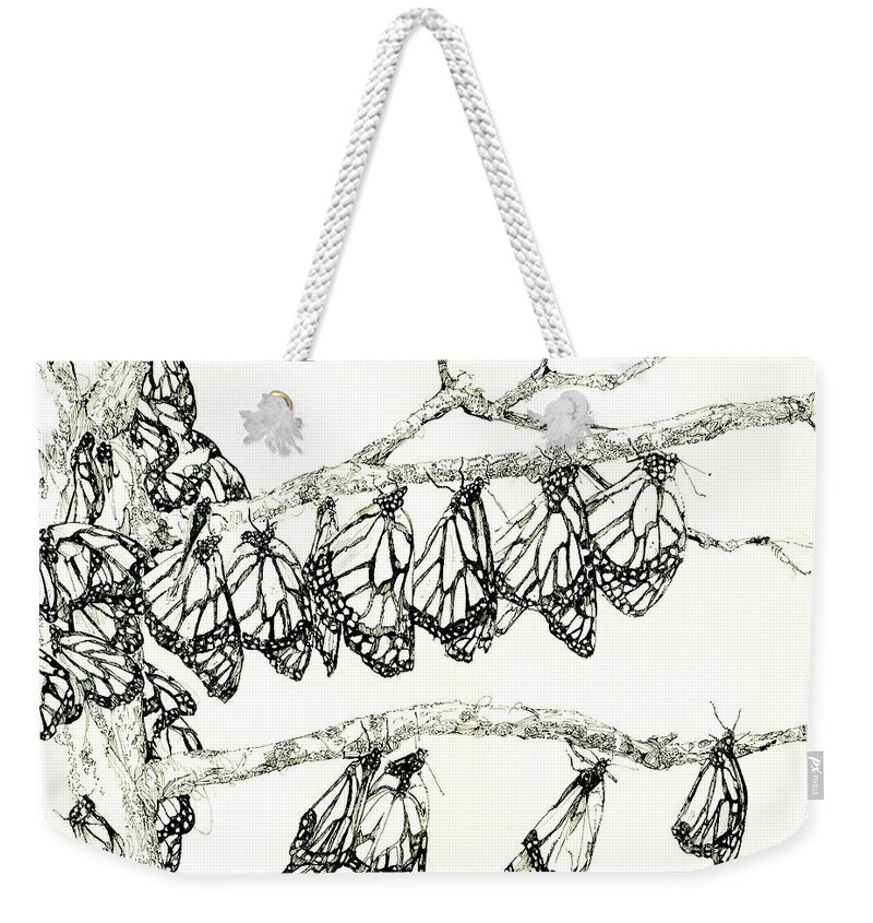 Drawing Weekender Tote Bag featuring the drawing Monarch Tree by Lizi Beard-Ward
