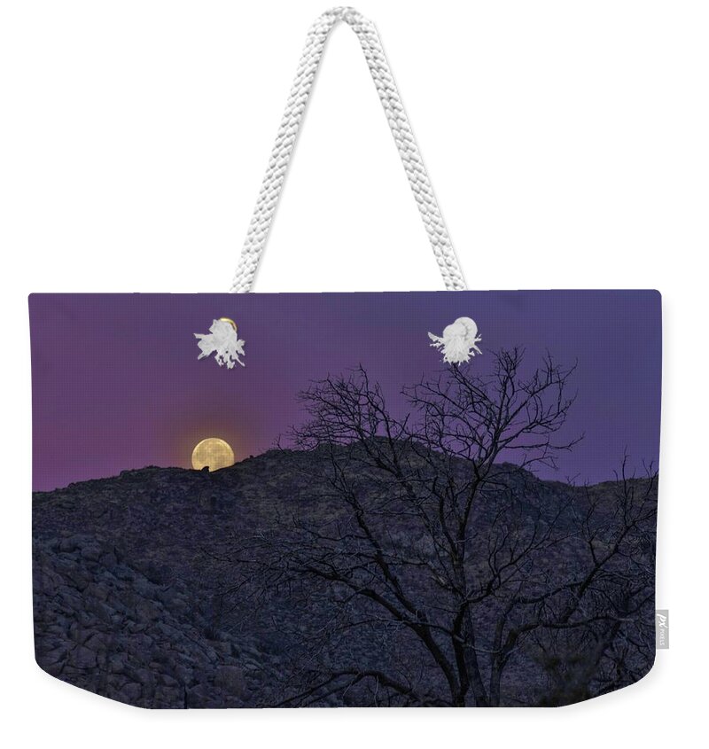 Full Weekender Tote Bag featuring the photograph Moon set at sunrise by Gaelyn Olmsted