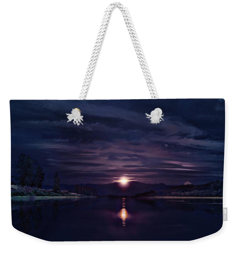 Moon Weekender Tote Bag featuring the photograph Moonrise Columbia #1 by John Christopher
