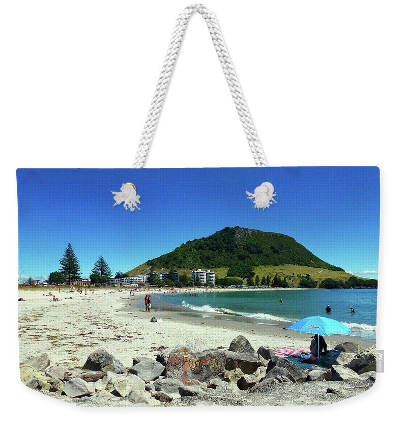 Mount Maunganui Weekender Tote Bag featuring the photograph Mount Maunganui Beach 1 - Tauranga New Zealand #1 by Selena Boron