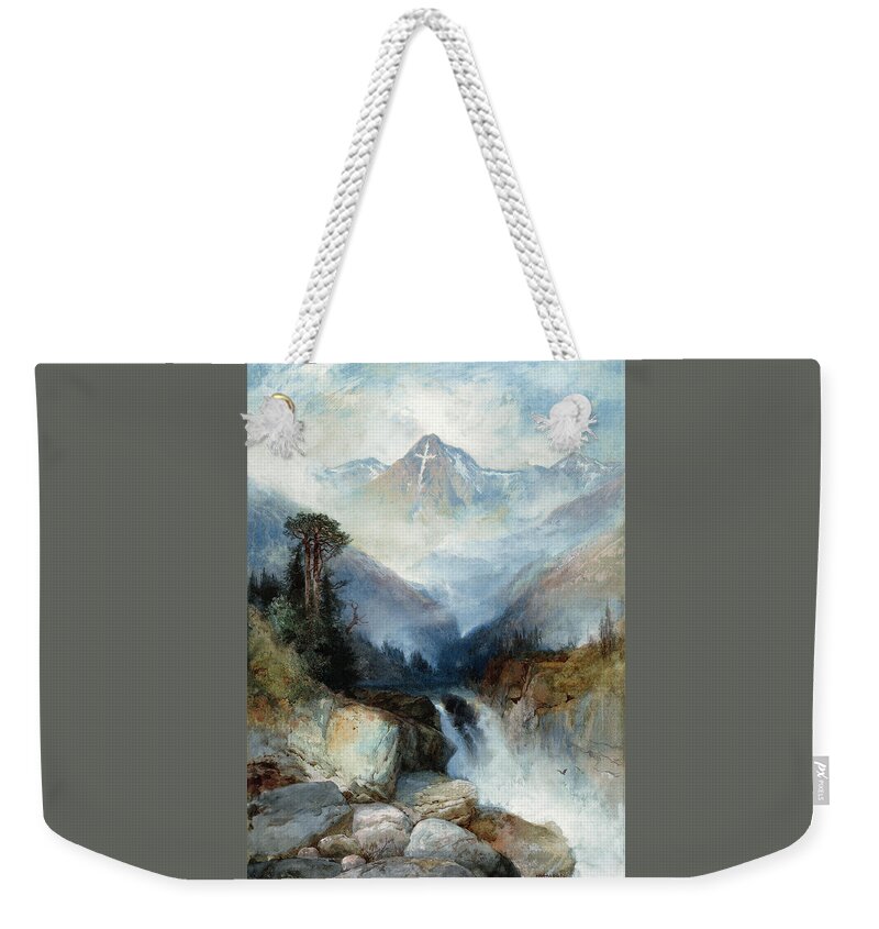 Thomas Moran Weekender Tote Bag featuring the painting Mountain of the Holy Cross #1 by Thomas Moran