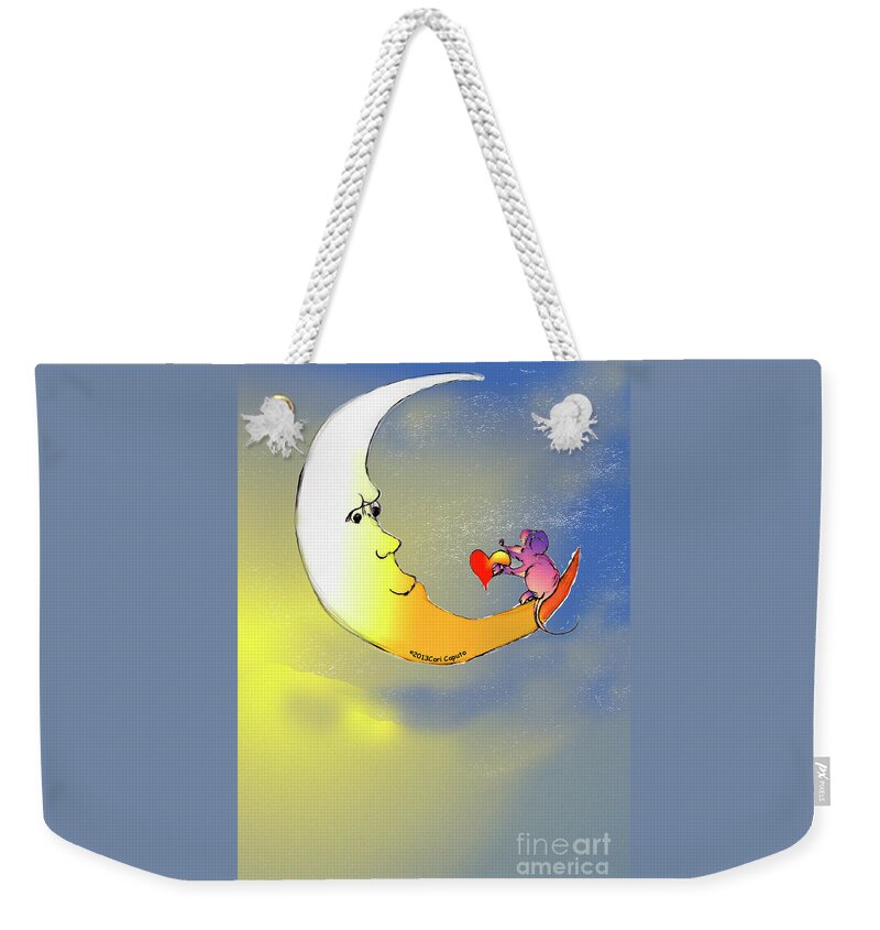 Mouse Weekender Tote Bag featuring the digital art Mouse Loves Moon #1 by Cori Caputo
