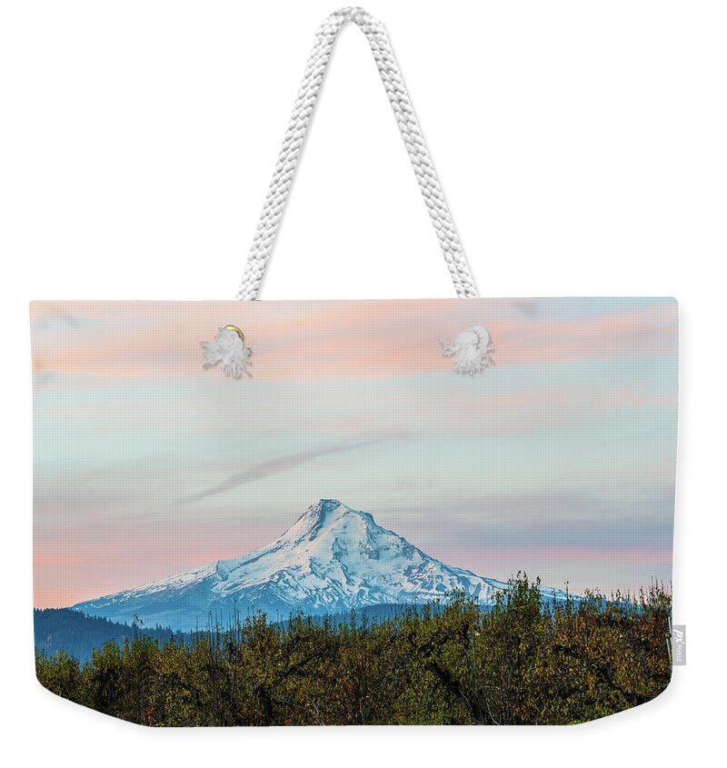 Landscape Weekender Tote Bag featuring the photograph Mt.Hood in Morning glow #1 by Hisao Mogi