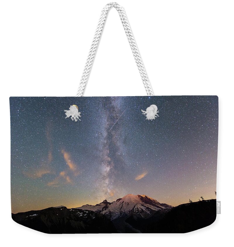 Landscape Weekender Tote Bag featuring the photograph Mt.Rainier with Milky way #1 by Hisao Mogi