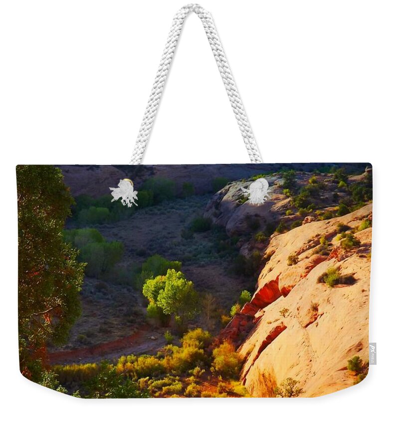 Sandstone Canyon South Of Moab Utah Weekender Tote Bag featuring the digital art Mystic Utah #1 by Annie Gibbons