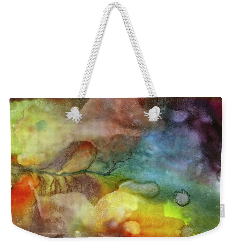Abstract Levitation Love Beauty Simplicity Synchronicity Subtlety Mystical Heartfelt Magical Mysterious Wonderous Enlightening Thought Provoking Presence Consciousness Awareness Eternity Symbolic Surreal Weekender Tote Bag featuring the painting Night Forming Autumn #1 by Sperry Andrews