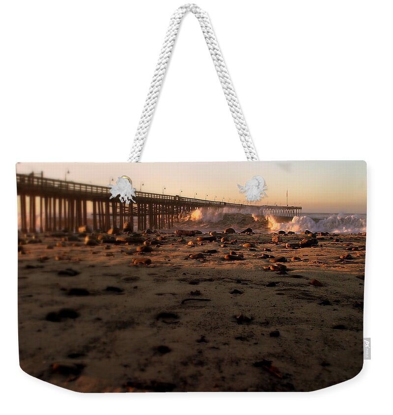 Storm Weekender Tote Bag featuring the photograph Ocean Wave Storm Pier #1 by Henrik Lehnerer