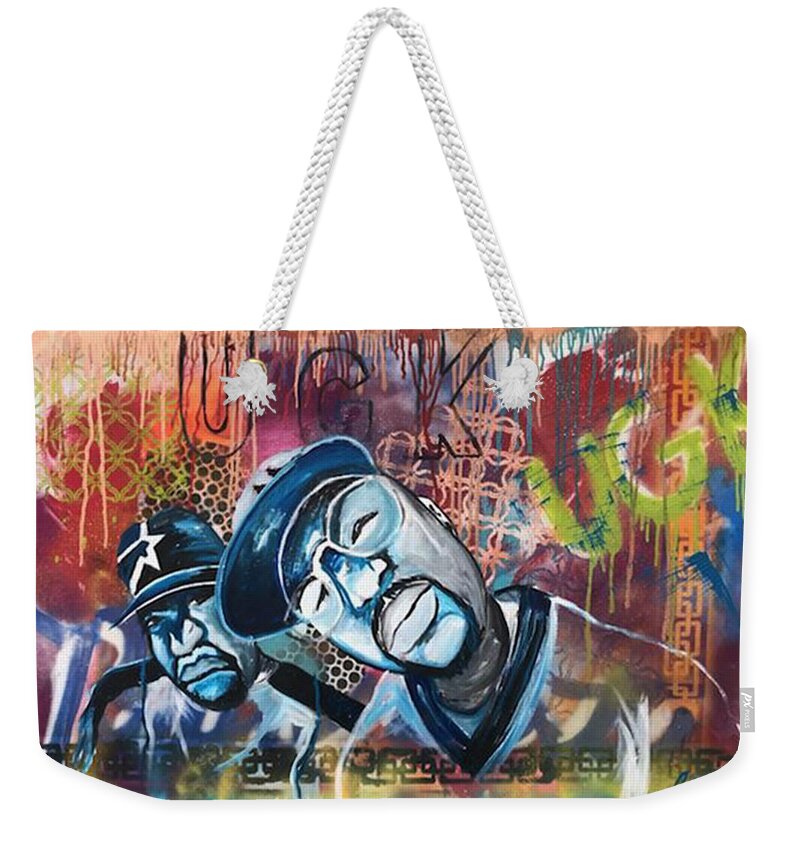 Bun B Pimp C The Kings Of The South Weekender Tote Bag featuring the painting Ode to UGK #1 by Femme Blaicasso