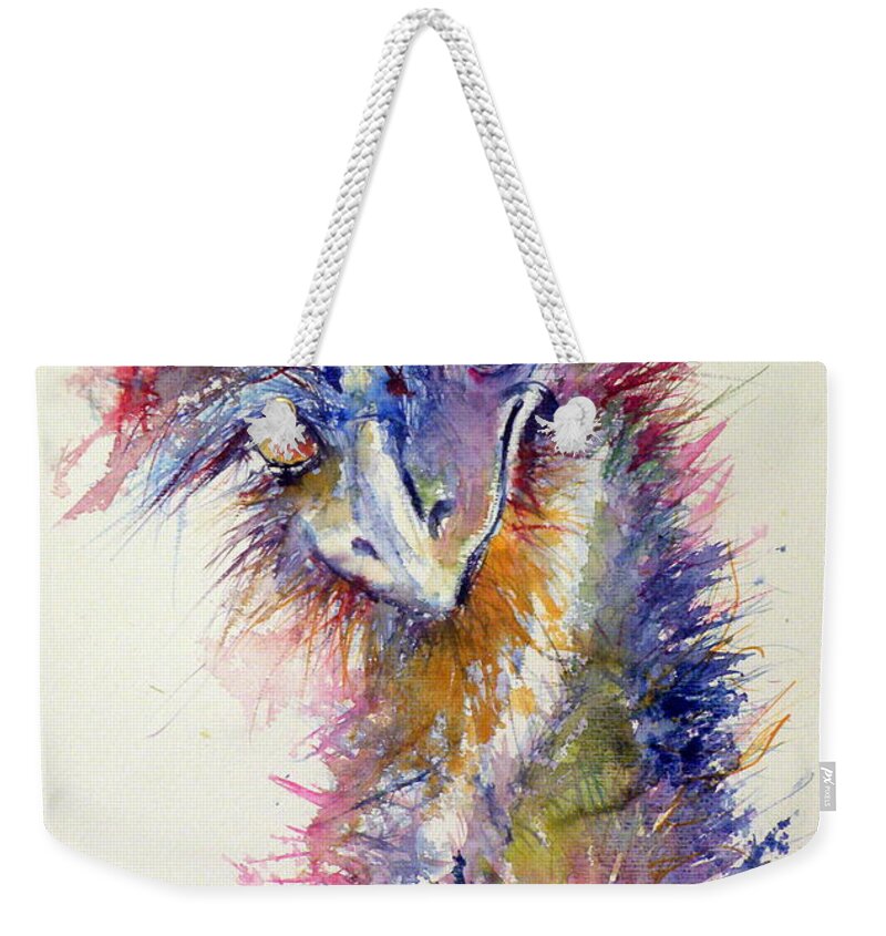 Ostrich Weekender Tote Bag featuring the painting Ostrich #3 by Kovacs Anna Brigitta