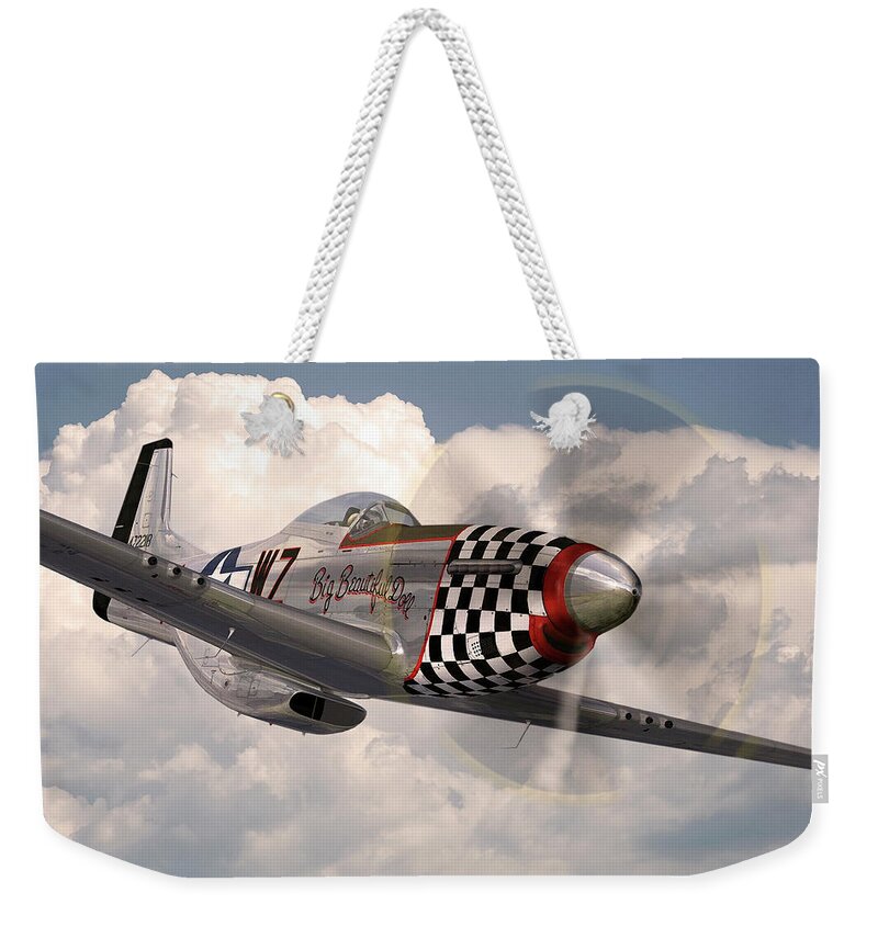 P-51 Mustang Weekender Tote Bag featuring the digital art P-51 Mustang Big Beautiful Doll #1 by Airpower Art