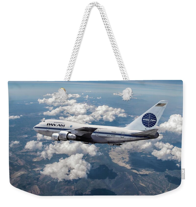 Pan American World Airways Weekender Tote Bag featuring the mixed media Pan Am Clipper New Horizons by Erik Simonsen