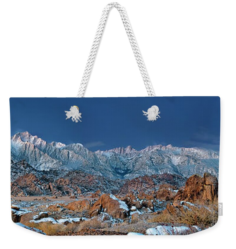 Dave Welling Weekender Tote Bag featuring the photograph Panoramic Winter Morning Alabama Hills Eastern Sierras California #1 by Dave Welling