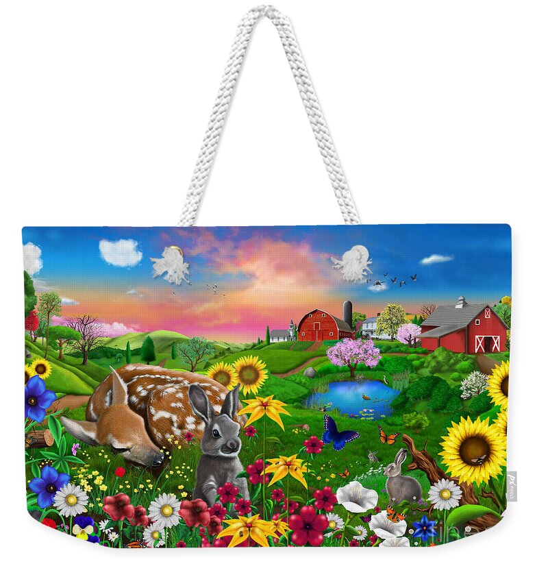 Fawn Weekender Tote Bag featuring the digital art Peaceful Pastures #1 by MGL Meiklejohn Graphics Licensing
