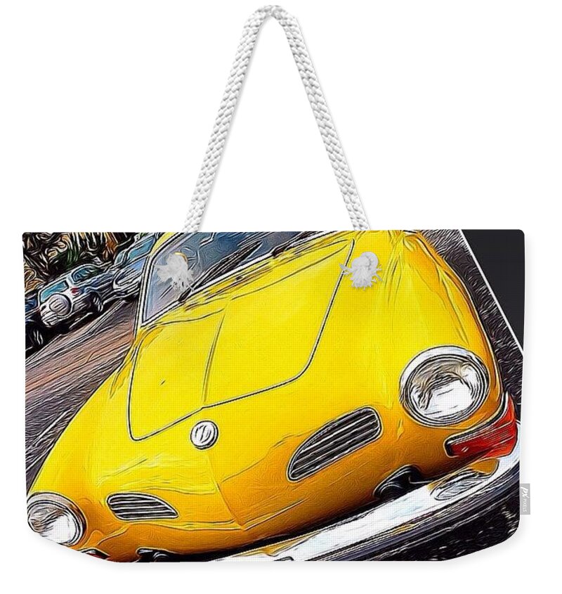 Sportscar Weekender Tote Bag featuring the photograph Photoshopping The #yellow #karminnghia #1 by Austin Tuxedo Cat