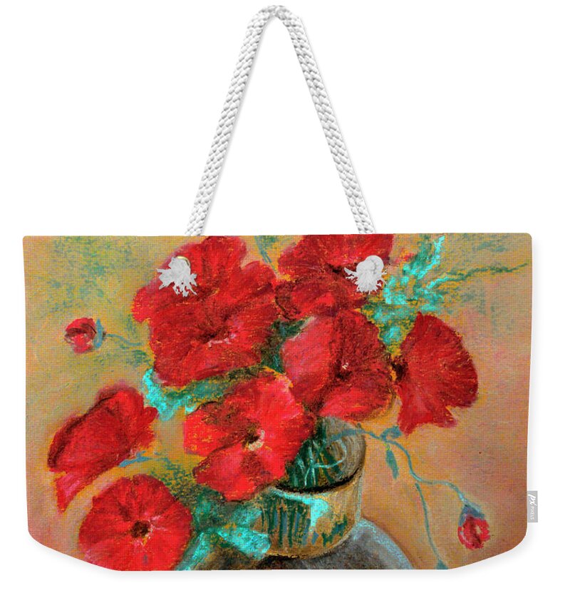 Poppies Weekender Tote Bag featuring the painting Poppies Pastel by Jasna Dragun