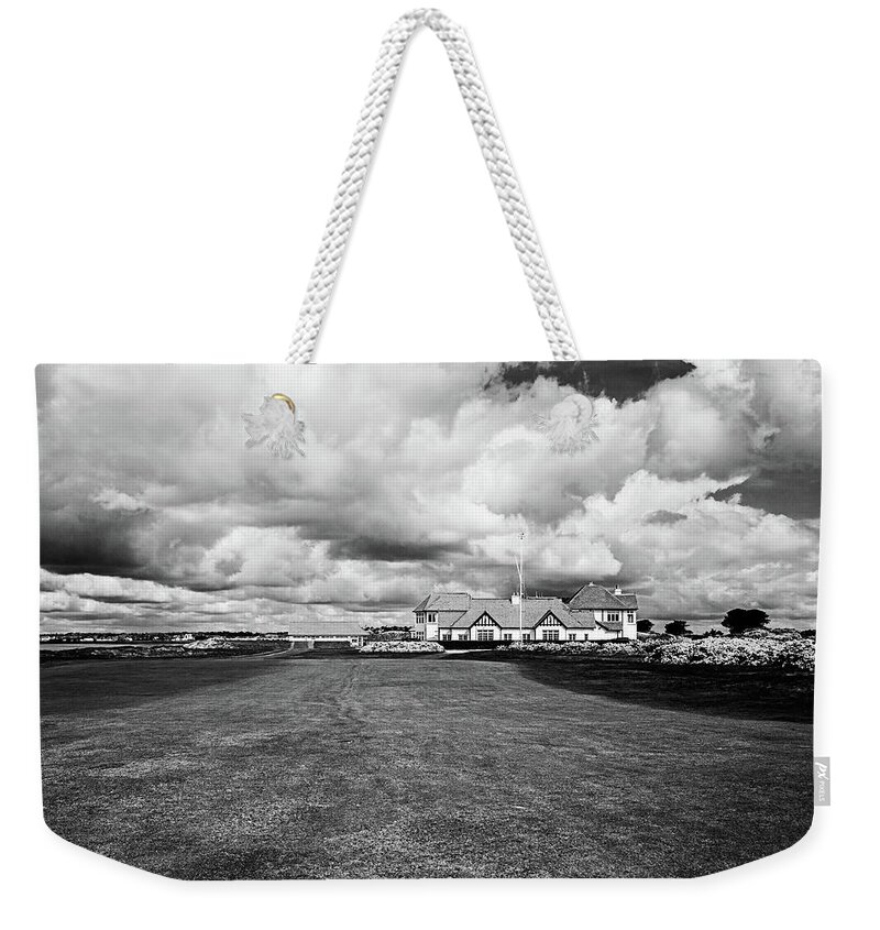 Portmarnock Weekender Tote Bag featuring the photograph Portmarnock Under the Clouds - bw by Scott Pellegrin