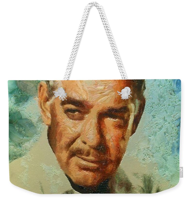 Portrait Weekender Tote Bag featuring the digital art Portrait of Clark Gable #1 by Charmaine Zoe