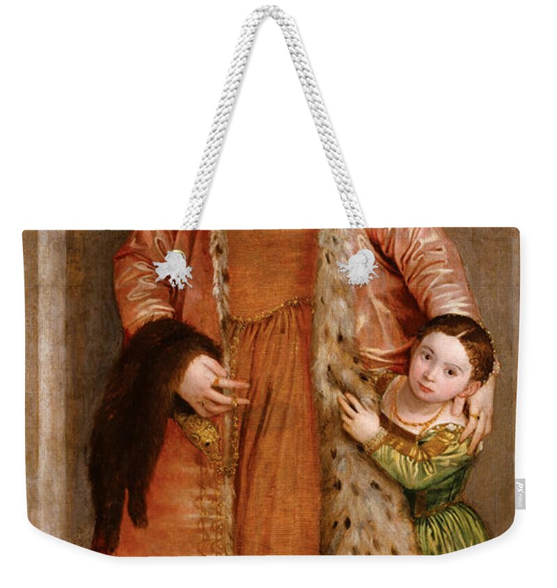 Paolo Veronese Weekender Tote Bag featuring the painting Portrait of Countess Livia da Porto Thiene and her Daughter Deidamia #2 by Paolo Veronese