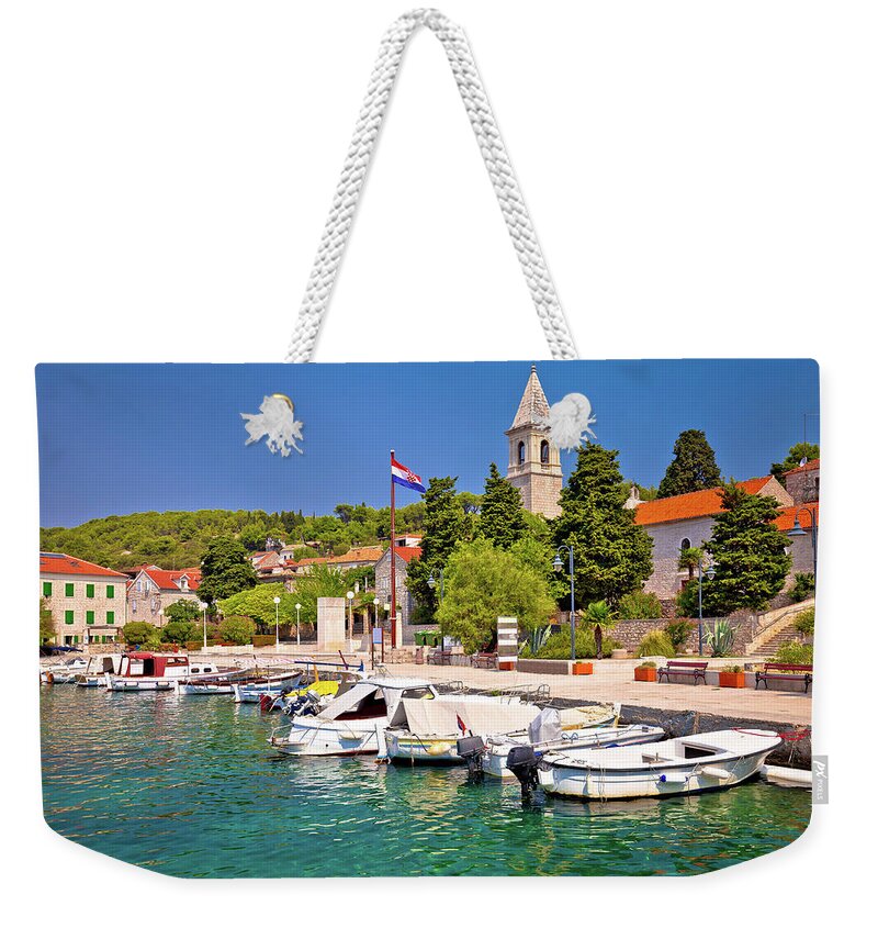 Prvic Weekender Tote Bag featuring the photograph Prvic Luka island village waterfront view #1 by Brch Photography