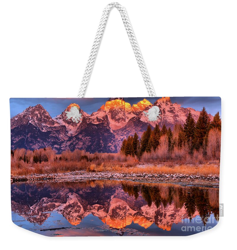 Tetons Weekender Tote Bag featuring the photograph Purple Mountain Majesty #1 by Adam Jewell