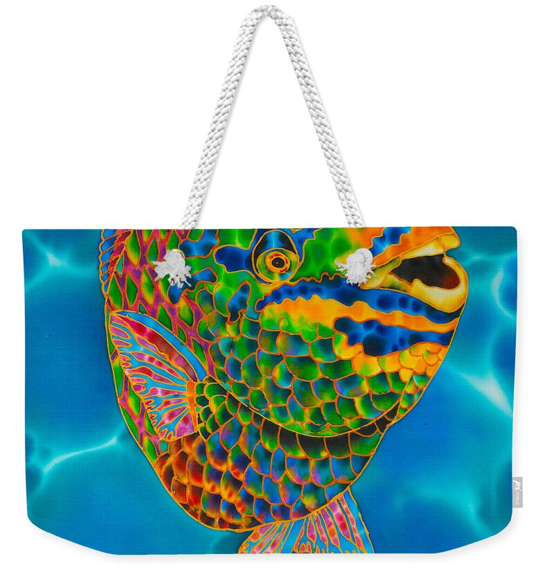 Diving Weekender Tote Bag featuring the painting Queen Parrotfish by Daniel Jean-Baptiste