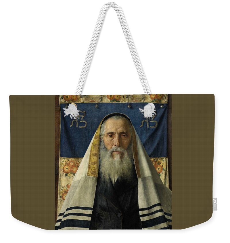 Isidor Kaufmann Weekender Tote Bag featuring the painting Rabbi with Prayer Shawl #1 by Isidor Kaufmann