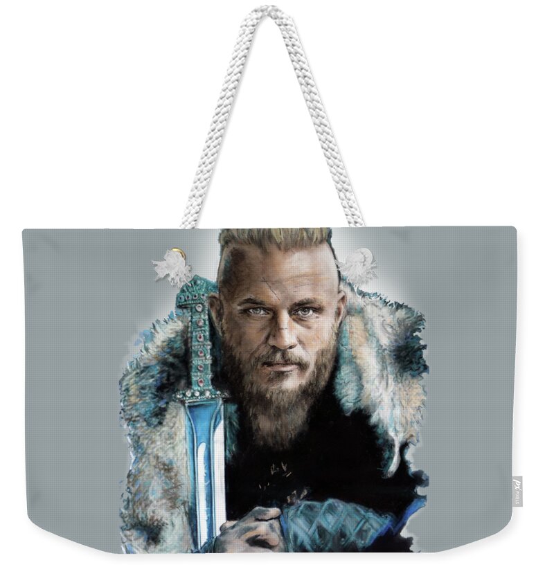 Ragnar Lothbrok Weekender Tote Bag featuring the pastel Ragnar Lothbrok #1 by Melanie D