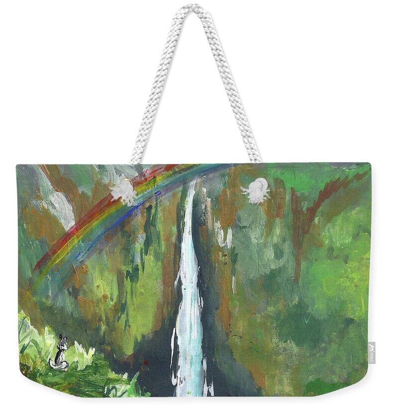 Rainbow Weekender Tote Bag featuring the painting Rainbow Falls #1 by Karen Ferrand Carroll