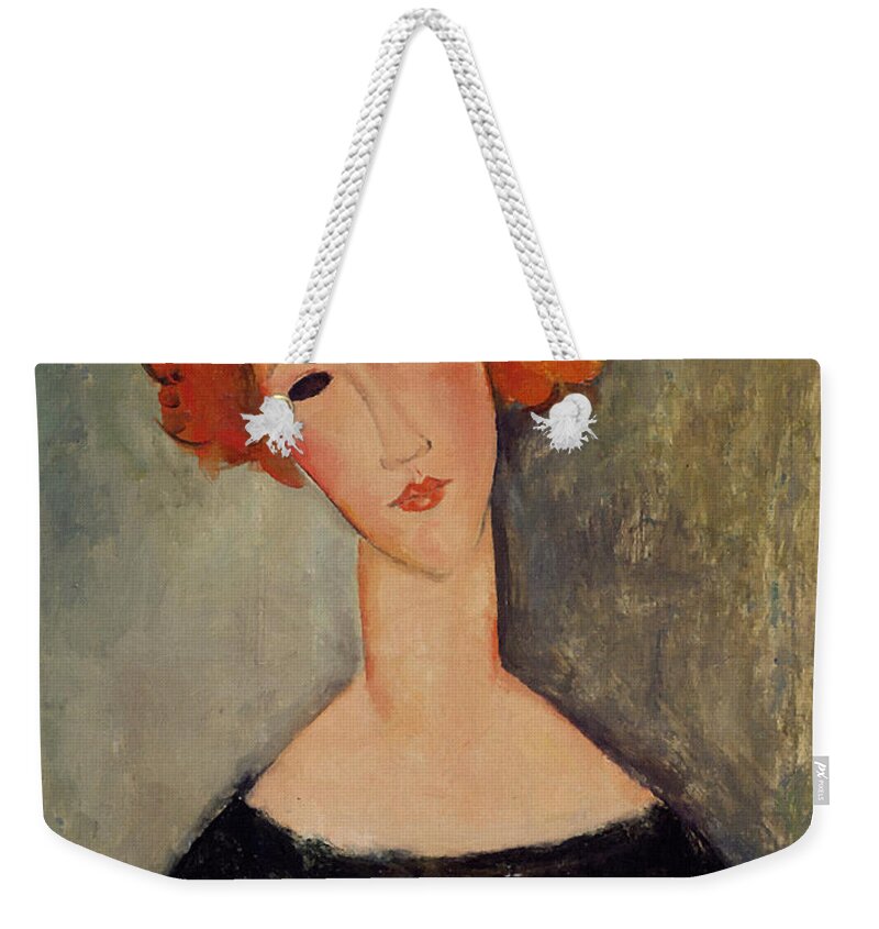 Amedeo Modigliani Weekender Tote Bag featuring the painting Red Head #1 by Amedeo Modigliani