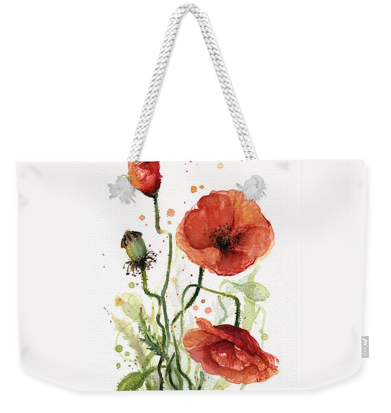 Red Poppy Weekender Tote Bag featuring the painting Red Poppies Watercolor by Olga Shvartsur