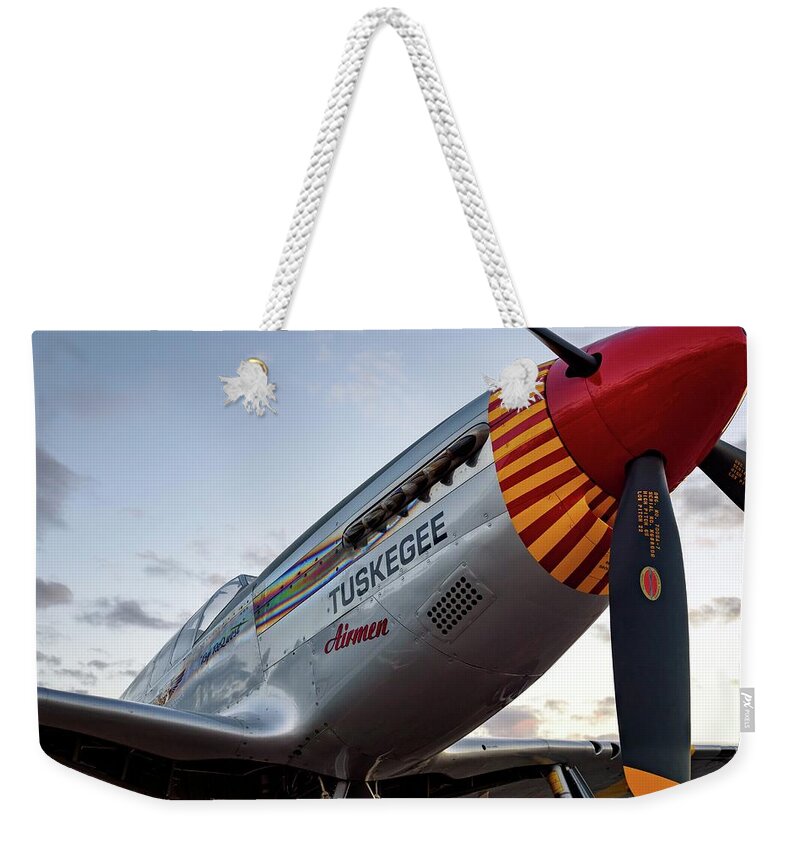 Sundown Weekender Tote Bag featuring the photograph Red Tail at Dusk - 2017 Christopher Buff, www.Aviationbuff.com #1 by Chris Buff