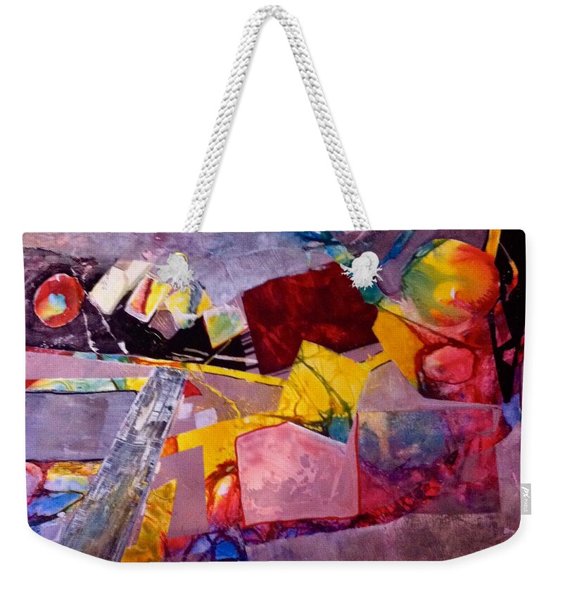 Red Weekender Tote Bag featuring the painting Relay the Force Pattern #1 by Carole Johnson