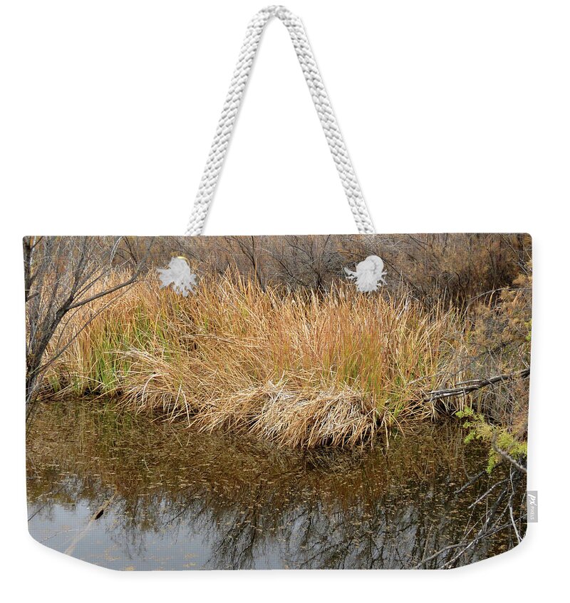 Riparian Weekender Tote Bag featuring the photograph River Grass #1 by Laurel Powell