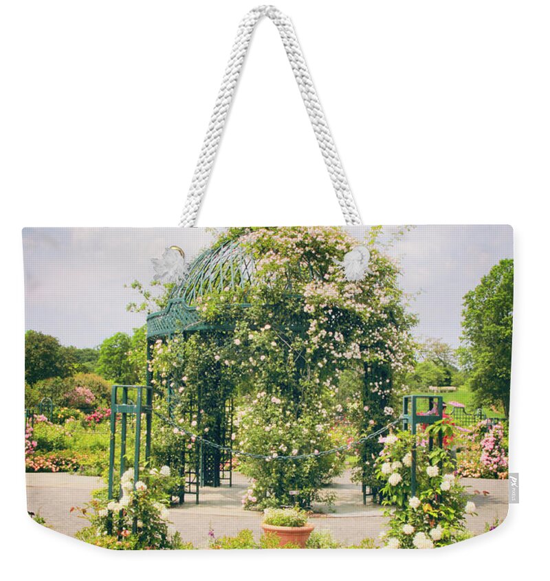 New York Botanical Garden Weekender Tote Bag featuring the photograph Rose Garden Gazebo #1 by Jessica Jenney