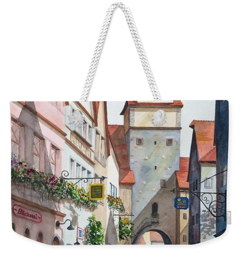 Tower Weekender Tote Bag featuring the painting Rothenburg Tower by Joseph Burger