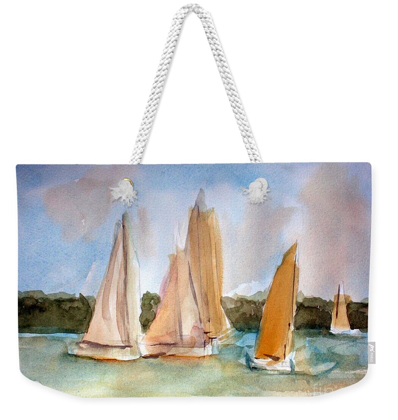 Sailing Weekender Tote Bag featuring the painting Sailing #1 by Julie Lueders 