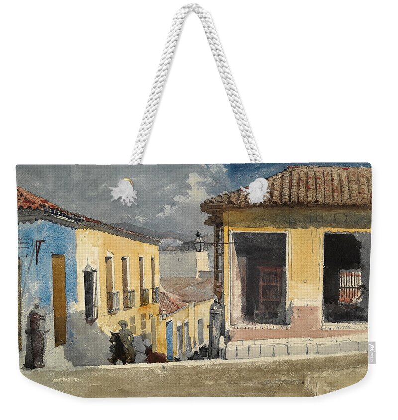 Winslow Homer Weekender Tote Bag featuring the drawing Santiago de Cuba. Street Scene by Winslow Homer