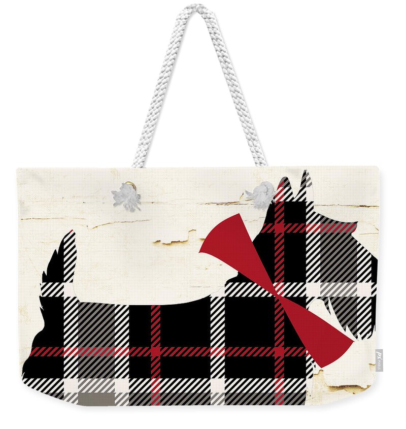 Scottish Terrier Weekender Tote Bag featuring the painting Scottish Terrier Tartan Plaid #2 by Mindy Sommers