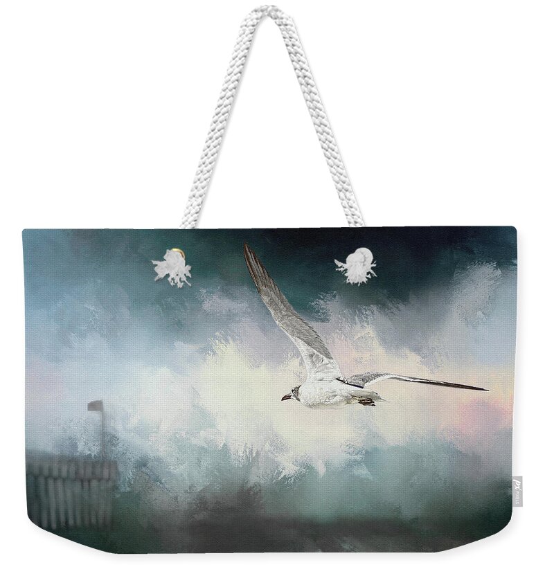 Flight Weekender Tote Bag featuring the photograph Seagull in Flight #1 by Sennie Pierson