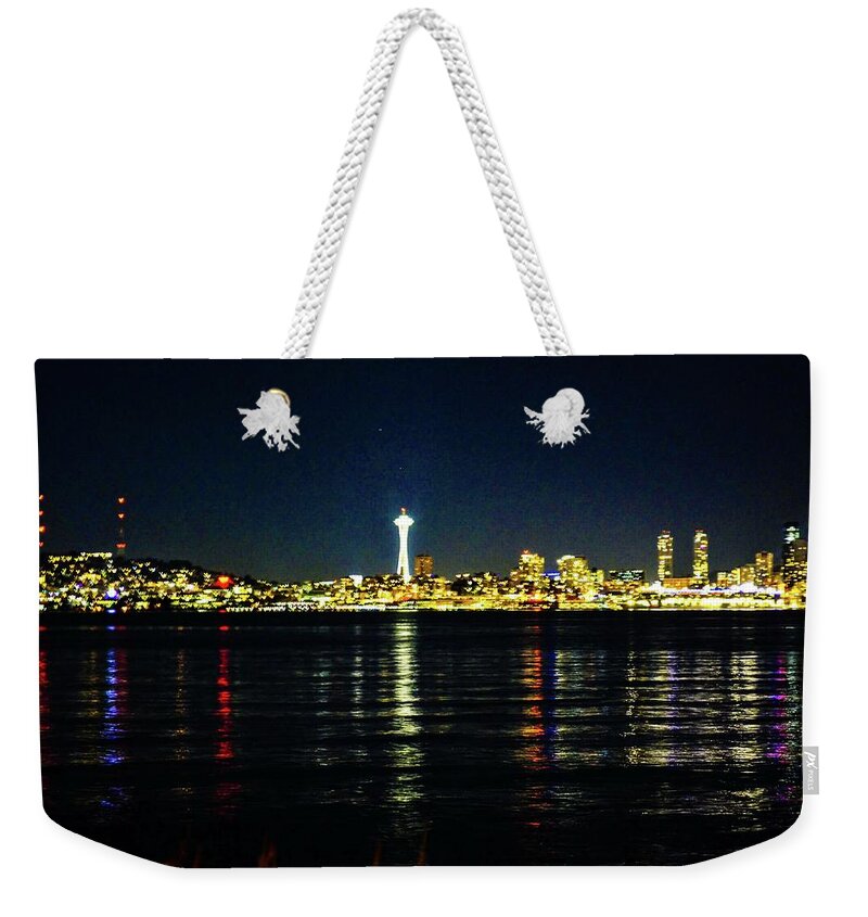 Nightphotography Weekender Tote Bag featuring the photograph Seattle Skyline #1 by Aparna Tandon