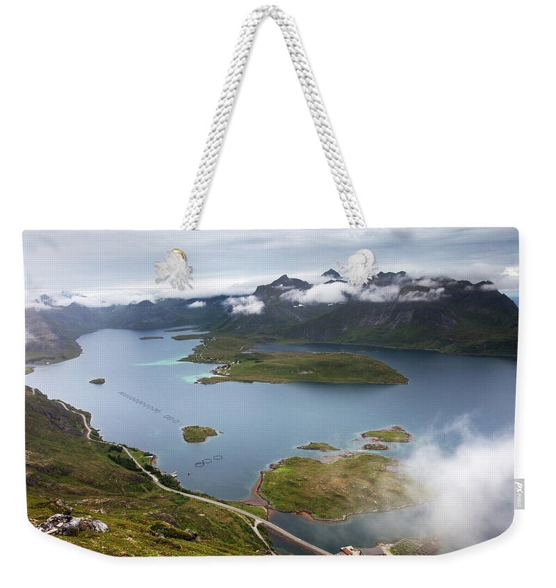Volandstinden Weekender Tote Bag featuring the photograph Selfjord and Torsfjord from Volandstinden #1 by Aivar Mikko