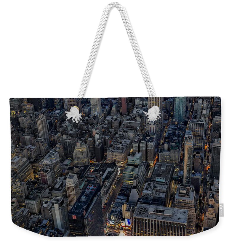 Aerial View Weekender Tote Bag featuring the photograph September 11 NYC Tribute by Susan Candelario