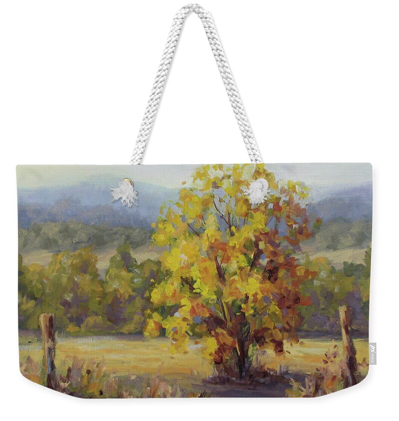 Fall Weekender Tote Bag featuring the painting Shades of Autumn #1 by Karen Ilari