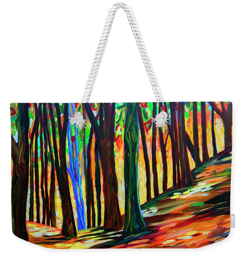 Abstract Weekender Tote Bag featuring the painting Sherman Falls Forest #1 by Anita Thomas