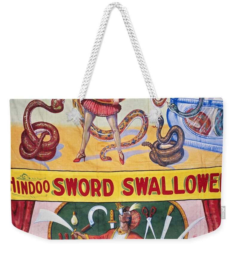 1970s Weekender Tote Bag featuring the drawing SIDESHOW POSTER, c1975 by Granger