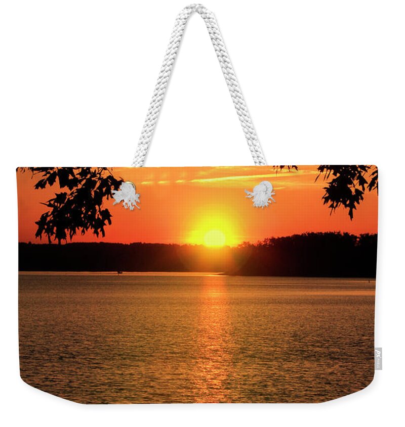 Smith Mountain Lake Weekender Tote Bag featuring the photograph Smith Mountain Lake Silhouette Sunset #1 by The James Roney Collection