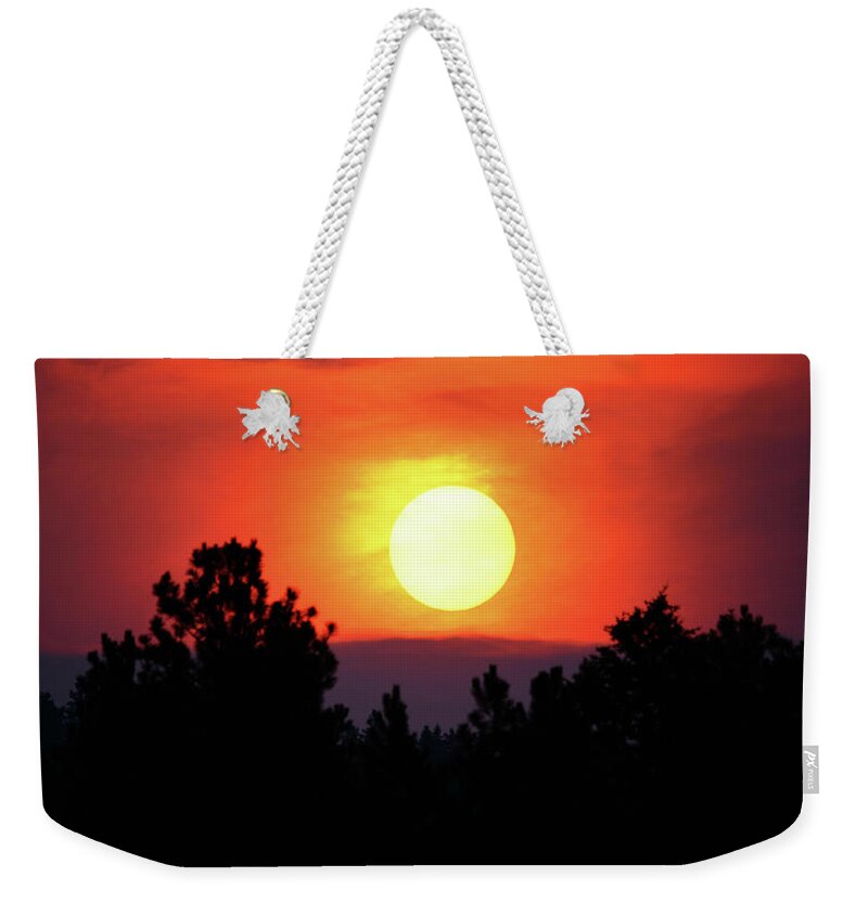 Forest Fires Weekender Tote Bag featuring the photograph Smoky Sunset #1 by Whispering Peaks Photography