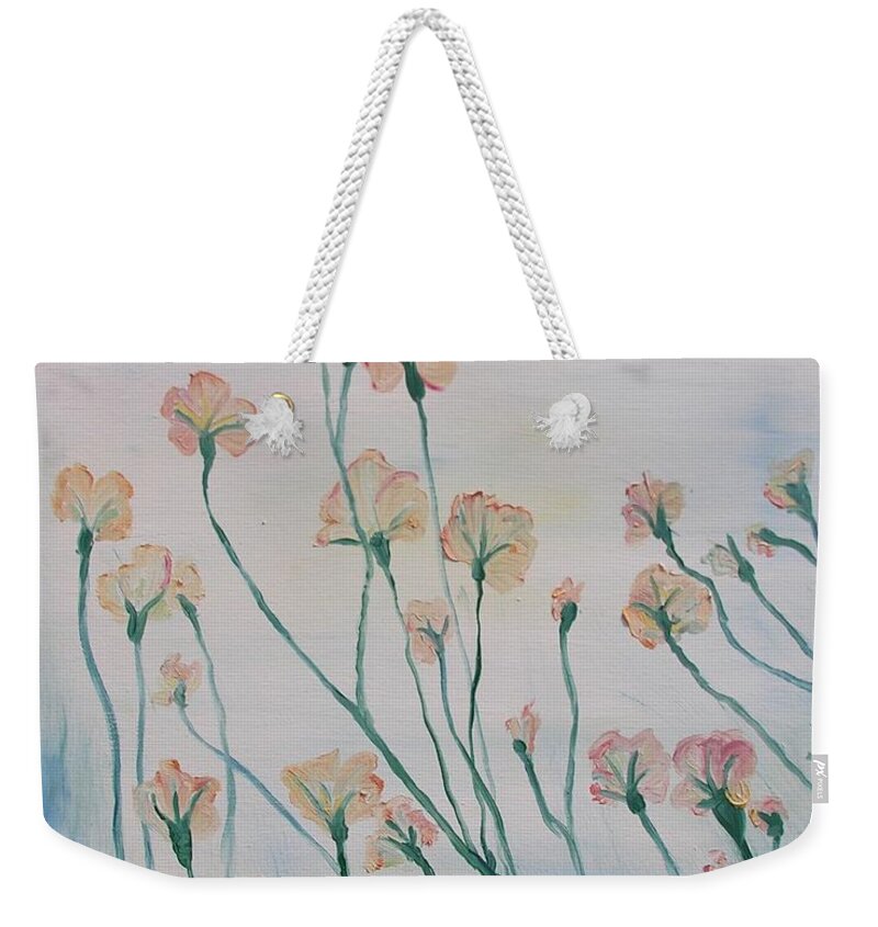 Flowers Weekender Tote Bag featuring the painting Soft Breeze #1 by Outside the door By Patt