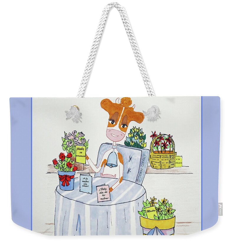 Vaca Weekender Tote Bag featuring the drawing Spanish Moothers Day 2 #1 by Joan Coffey