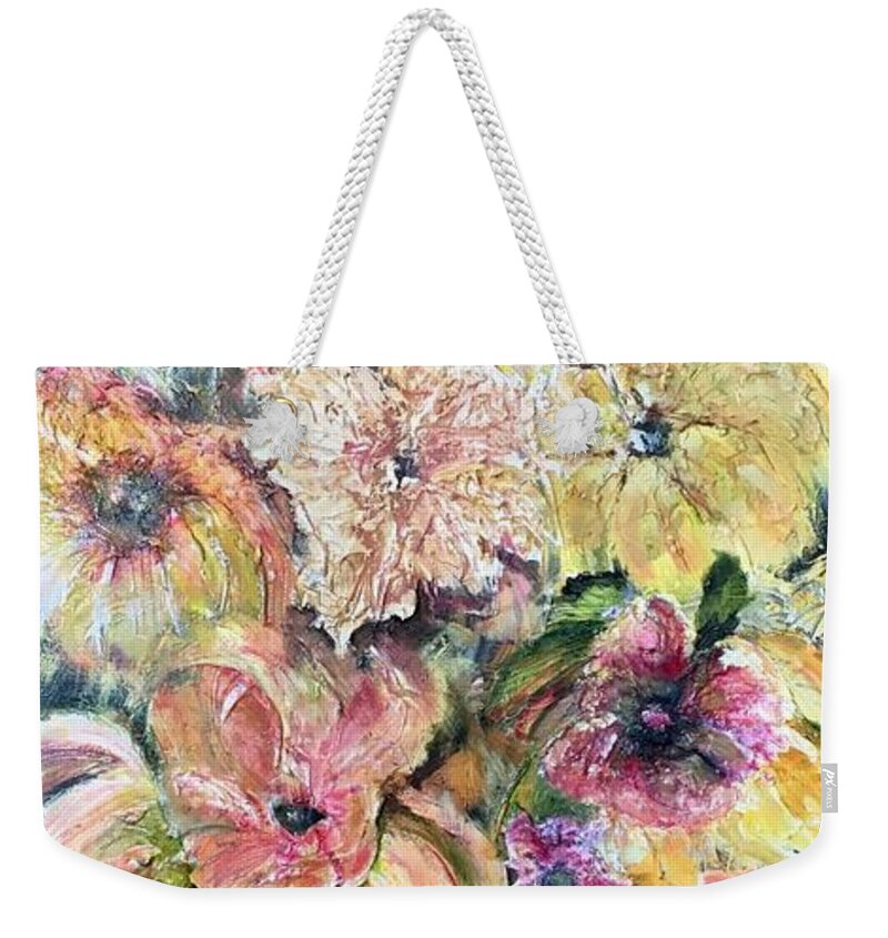 Still Life Weekender Tote Bag featuring the painting Spring Fireworks by Chuck Gebhardt